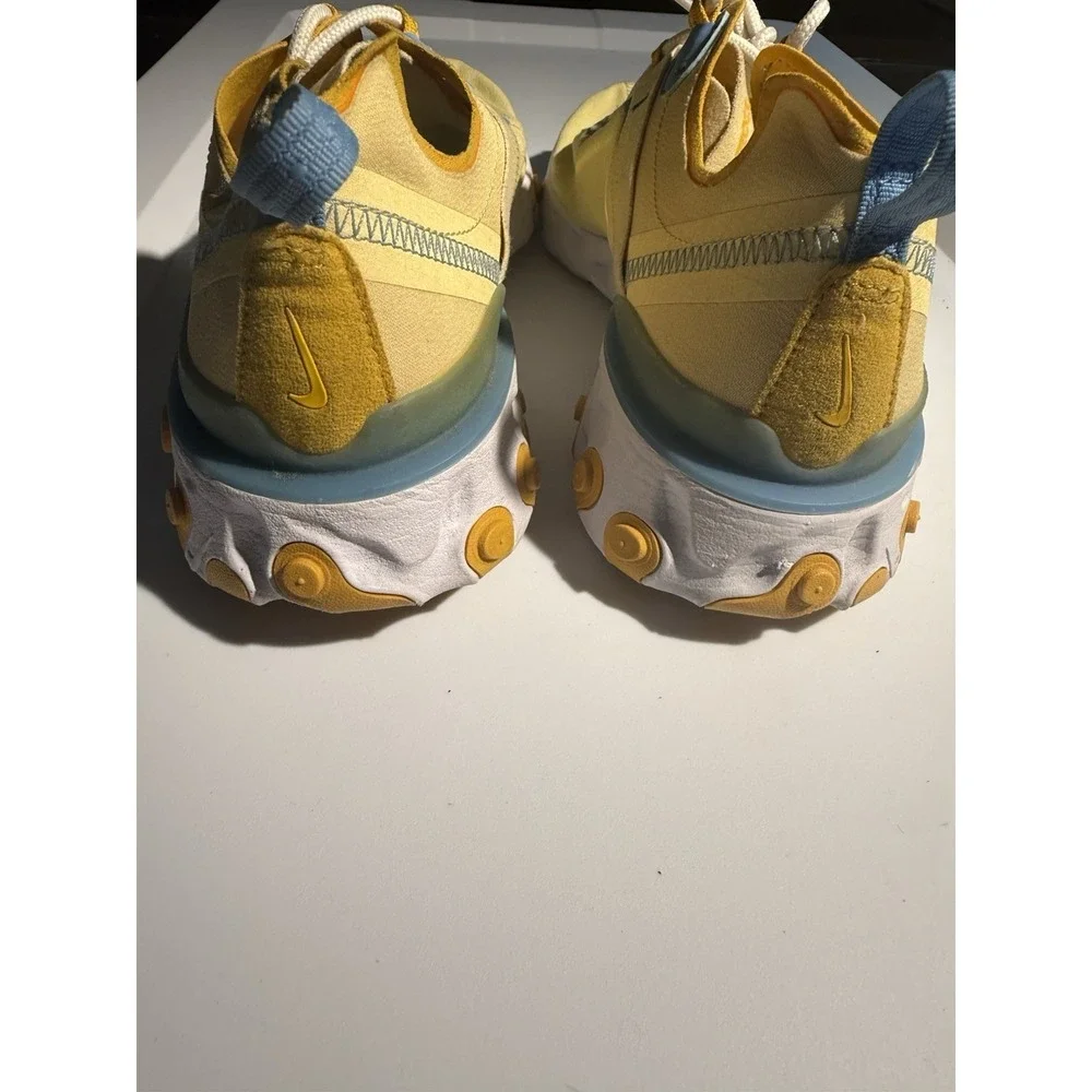 Nike React Element 55 Womens 10 Pale Yellow Gold Blue BQ2728-700 Running Shoes